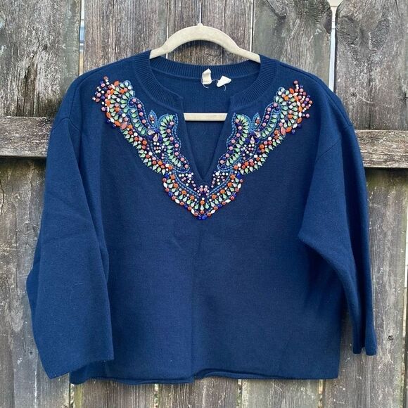 Moth Anthropologie Navy Gemstone Sweater | S - Picture 3 of 8